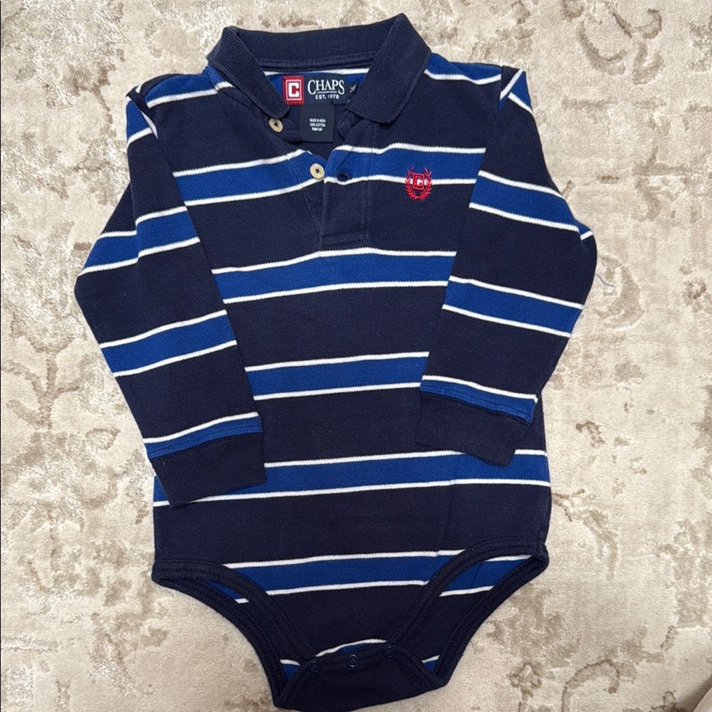 Chaps Blue and White Striped Bodysuit Nautical Style
